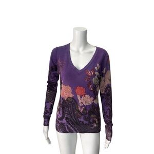 Etro Purple Floral V-Neck Sweater Size 44/US 8